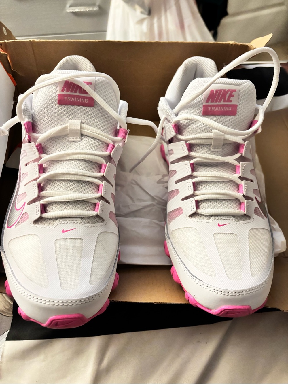 Nike Women's White and Pink Reax Sneaker